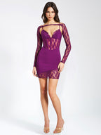 Elsie Purple Lace Charming and Crepe Mini Dress Dresses