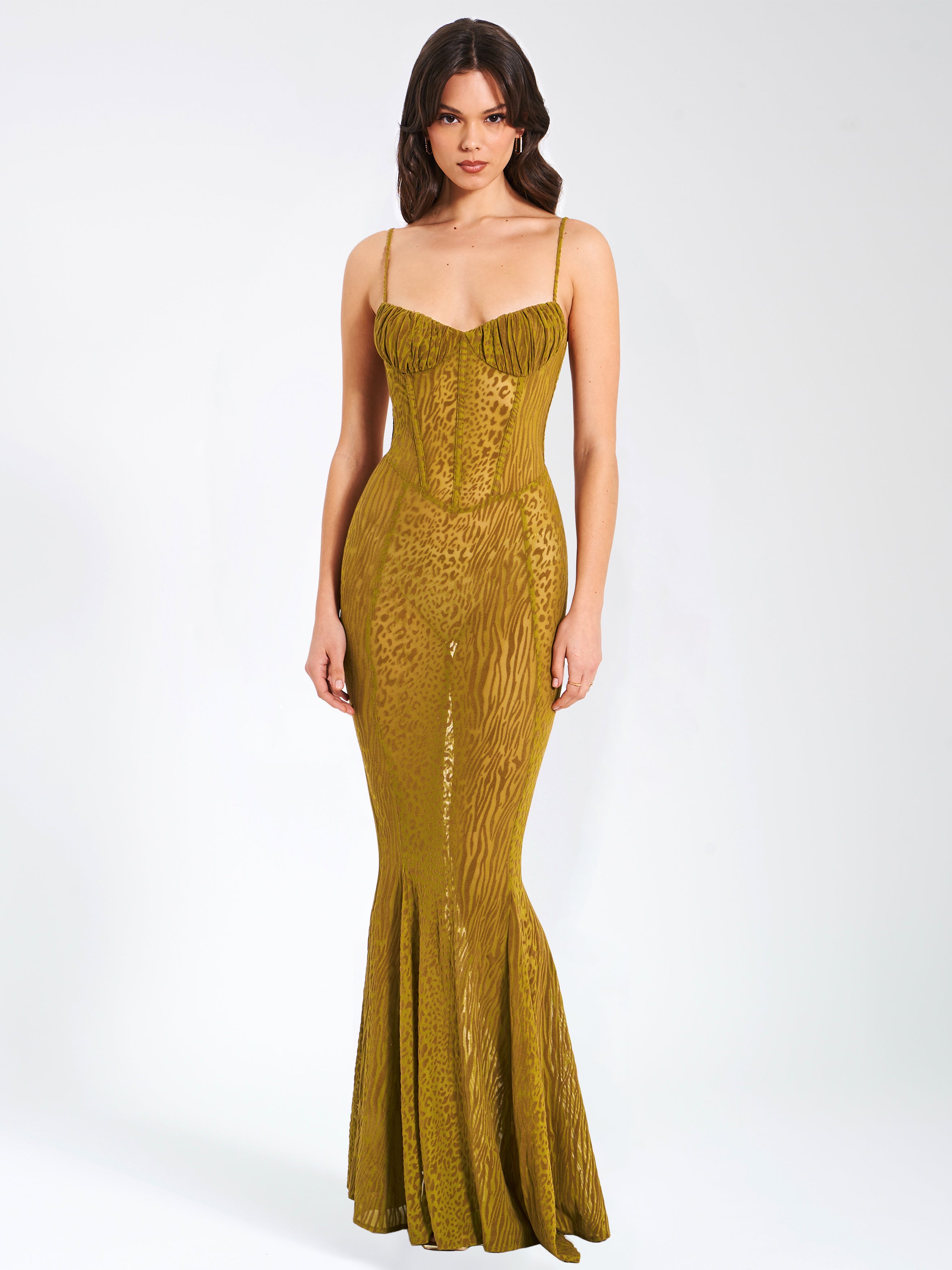 Ulani Gold Burnout Velvet Graceful Detail Mesh Maxi Dress XXS / US Dresses Main image