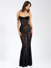 Ulani Black Burnout Velvet Graceful Detail Mesh Maxi Dress M / US 6 8 Dresses