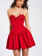 Sacha Red Lace Drop Graceful Waist Corset Puffy Mini Dress Dresses