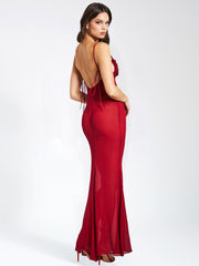 Tatiana Burgundy Rayon Charming Backless Maxi Dress S / US 4 6 Dresses