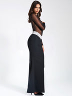 Aggie Black Sheer Maxi Graceful Dress With Crystal Waist Trim Dresses