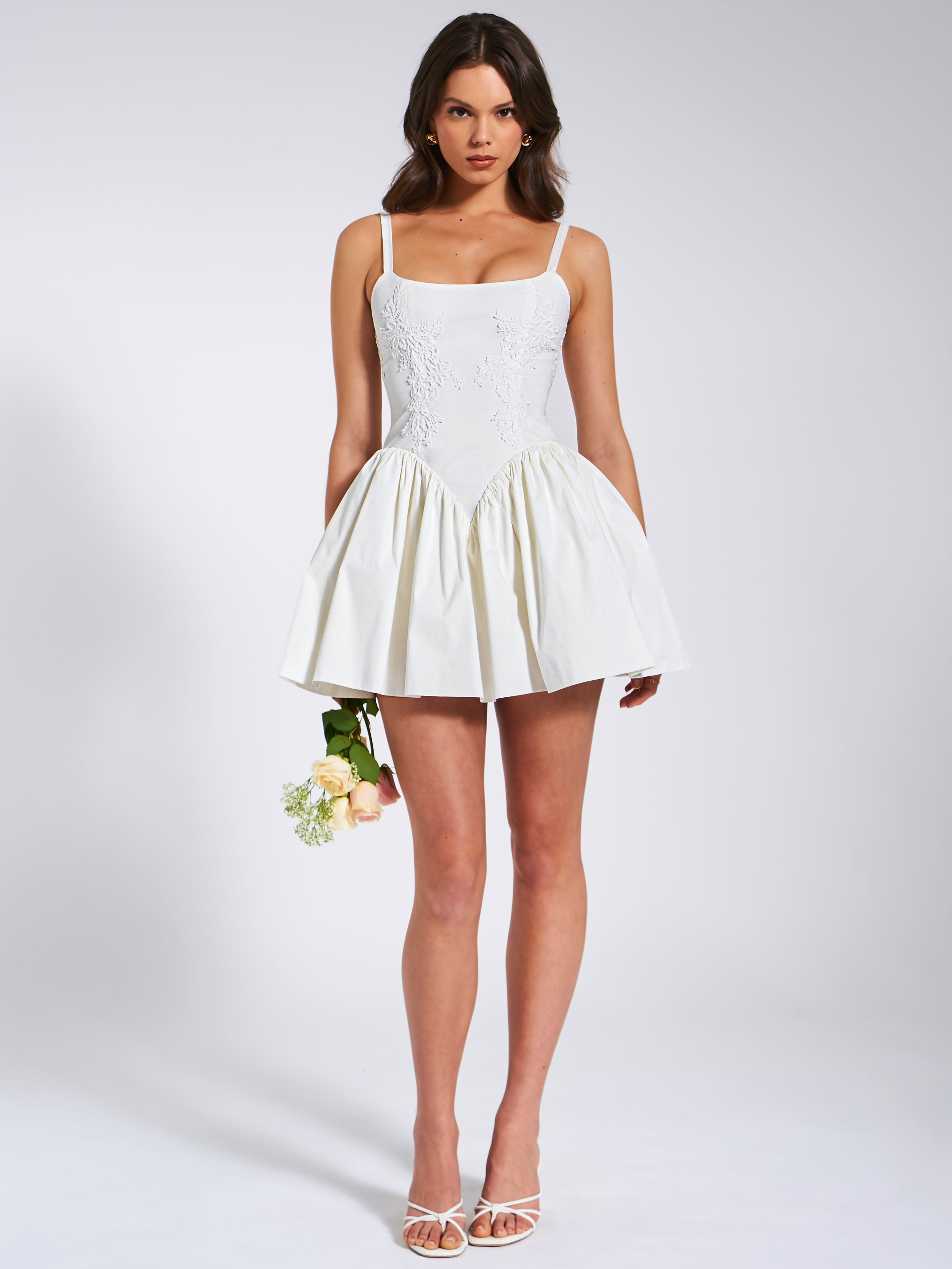 Kadi White Cotton Drop Graceful Waist Corset Mini Dress Dresses
