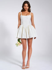 Kadi White Cotton Drop Graceful Waist Corset Mini Dress Dresses