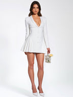 Delia White Blazer Charming Dress with Pleated Detail L / US 10 12 Dresses