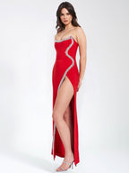 Xoana Red Crystal Charming Embellished High Slit Gown S / US 4 6 Dresses