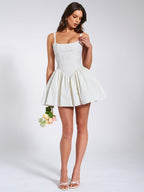 Kadi White Cotton Drop Graceful Waist Corset Mini Dress M / US 6 8 Dresses