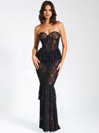 Quennell Black Lace Charming Corset Maxi Dress XXS / US Dresses