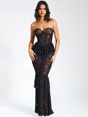 Quennell Black Lace Charming Corset Maxi Dress XXS / US Dresses