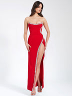 Xoana Red Crystal Charming Embellished High Slit Gown L / US 10 12 Dresses