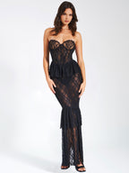 Quennell Black Lace Charming Corset Maxi Dress S / US 4 6 Dresses