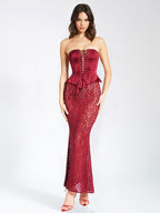 Lucinda Burgundy Satin Charming Lace Corset Maxi Dress L / US 10 12 Dresses