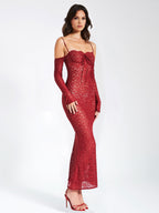 Udaya Burgundy Lace Charming Long Sleeve Maxi Dress XL / US 12 14 Dresses