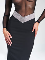 Aggie Black Sheer Maxi Graceful Dress With Crystal Waist Trim L / US 10 12 Dresses