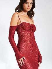 Udaya Burgundy Lace Charming Long Sleeve Maxi Dress XS / US 2 Dresses