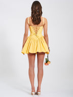 Kadi Yellow Cotton Drop Graceful Waist Corset Mini Dress Dresses