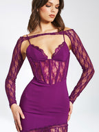 Elsie Purple Lace Charming and Crepe Mini Dress Dresses