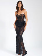 Quennell Black Lace Charming Corset Maxi Dress Dresses