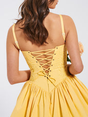 Kadi Yellow Cotton Drop Graceful Waist Corset Mini Dress S / US 4 6 Dresses