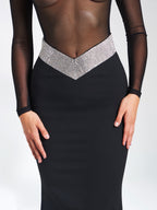 Aggie Black Sheer Maxi Graceful Dress With Crystal Waist Trim Dresses