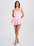 Aubrey Pink Satin Charming Bubble Hem Mini Dress M / US 6 8 Dresses