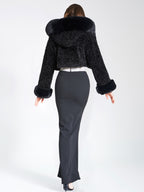 Kali Black Cropped Faux Graceful Fur Jacket With Hood Outwear