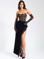 Gaia Black Lace Velvet Graceful Corset Side Slit Dress XXS / US Dresses