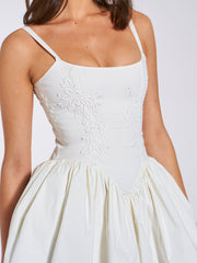 Kadi White Cotton Drop Graceful Waist Corset Mini Dress Dresses