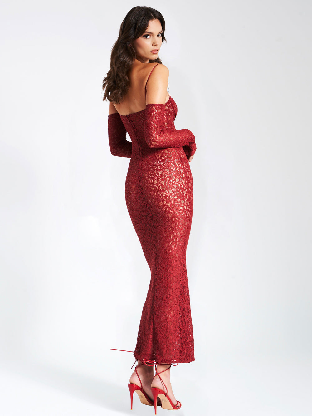 Udaya Burgundy Lace Charming Long Sleeve Maxi Dress Dresses