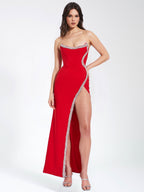 Xoana Red Crystal Charming Embellished High Slit Gown XL / US 12 14 Dresses