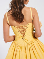 Kadi Yellow Cotton Drop Graceful Waist Corset Mini Dress S / US 4 6 Dresses