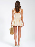 Aubrey Egg White Satin Graceful Bubble Hem Mini Dress Dresses