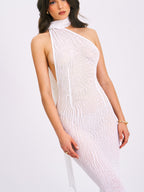 Olena White Burnout Velvet Animal Trendy Print Mesh Halter Neck Maxi Dress L / US 10 12 Dresses
