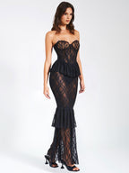 Quennell Black Lace Charming Corset Maxi Dress L / US 10 12 Dresses