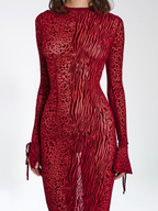 Waylynn Burgundy Burnout Velvet Graceful Detail Mesh Backless Maxi Dress Dresses