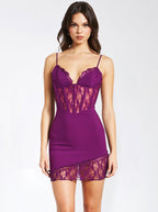 Elsie Purple Lace Charming and Crepe Mini Dress Dresses