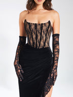 Gaia Black Lace Velvet Graceful Corset Side Slit Dress Dresses