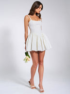 Kadi White Cotton Drop Graceful Waist Corset Mini Dress Dresses