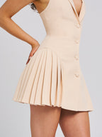 Reyna Beige Backless Charming Pleated Mini Blazer Dress M / US 6 8 Dresses
