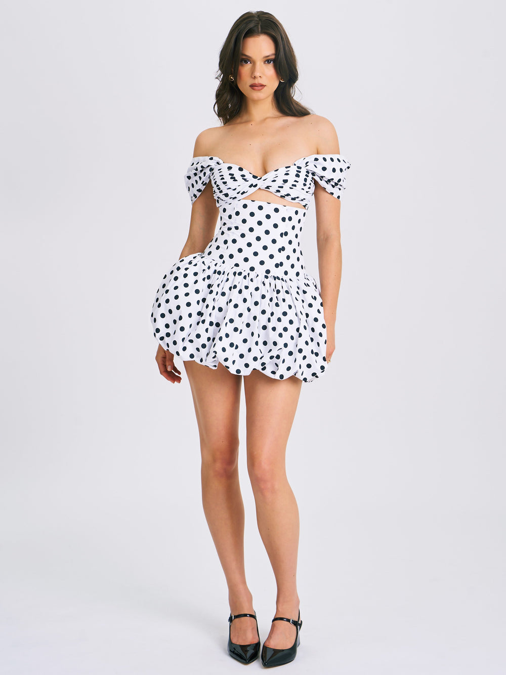 Umika Polka Dots Charming Bubble Hem Mini Dress Dresses