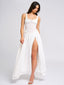 Ulissa White Square Neck Jacquard Trendy Textured High Slit Maxi Dress XXS / US Dresses