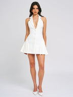Reyna White Backless Charming Pleated Mini Blazer Dress M / US 6 8 Dresses