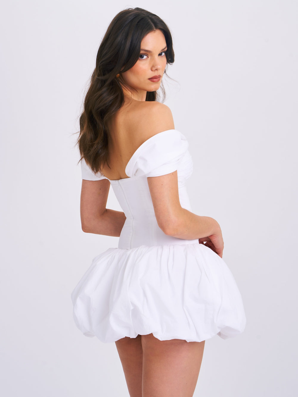 Umika White Bubble Charming Hem Mini Dress Dresses
