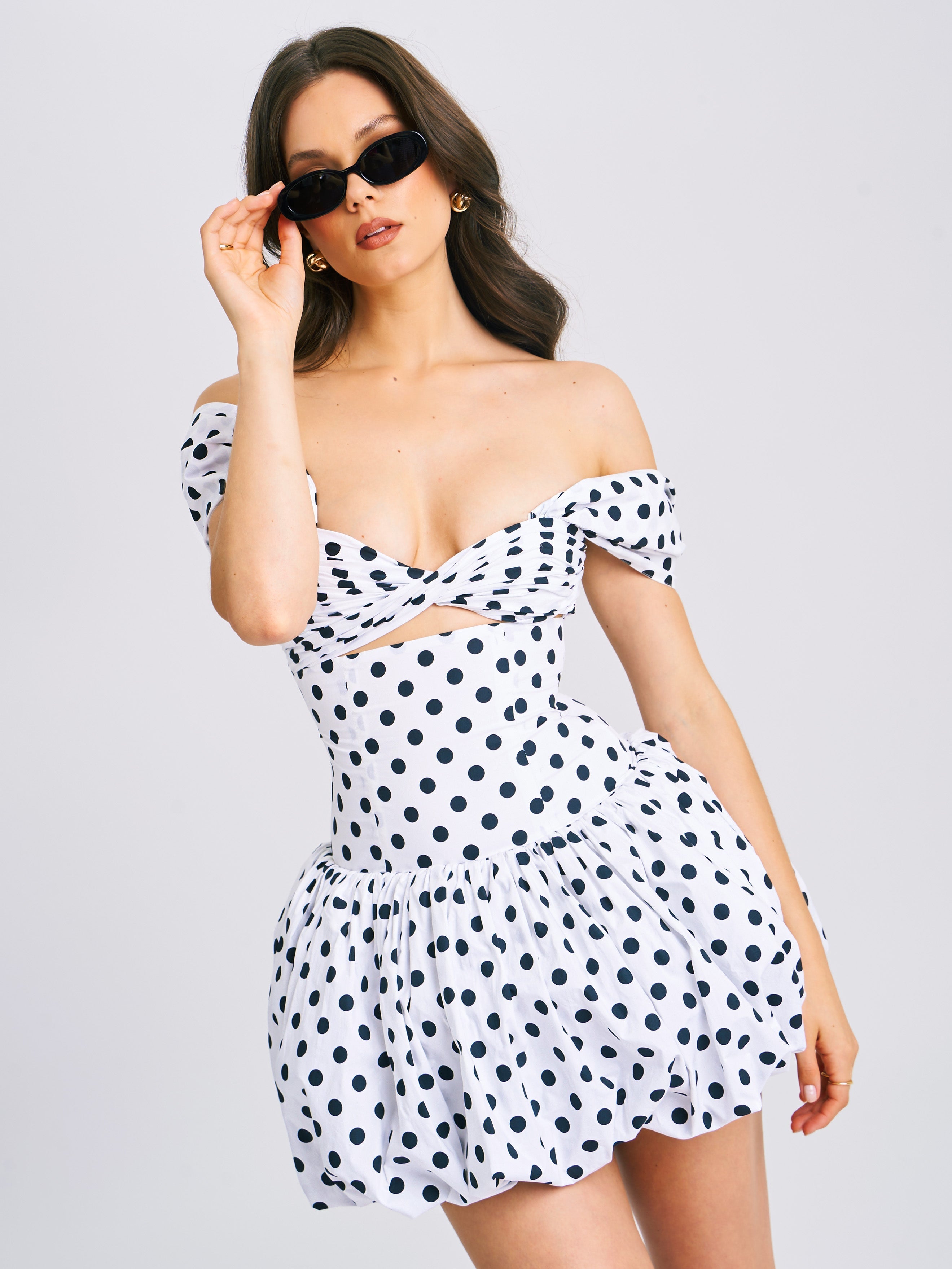 Umika Polka Dots Charming Bubble Hem Mini Dress Dresses