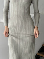 Autumn Long Sleeve Knitted Elegant Geometric Printed Bodycon Maxi Dress GRAY / S