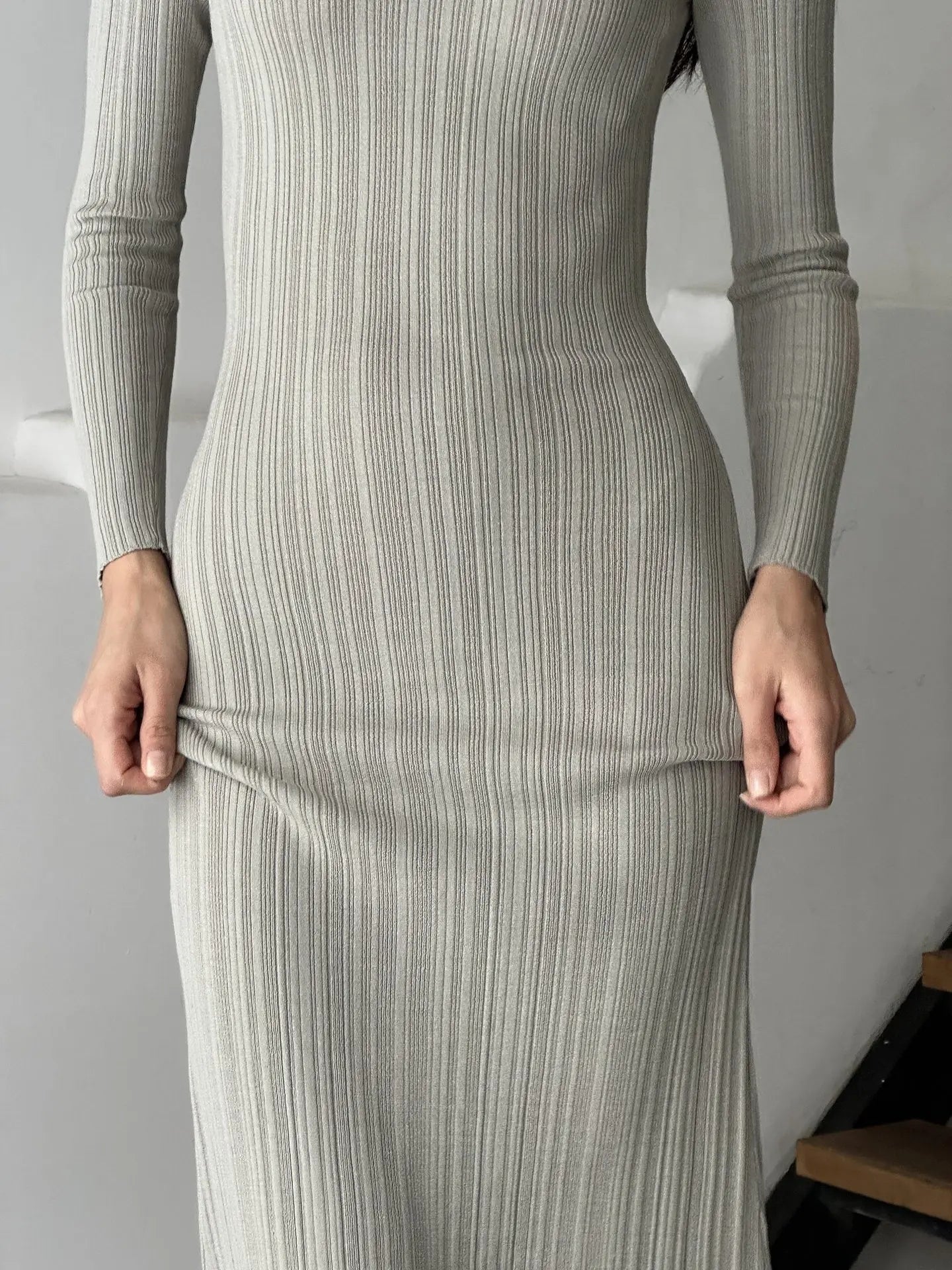 Autumn Long Sleeve Knitted Elegant Geometric Printed Bodycon Maxi Dress