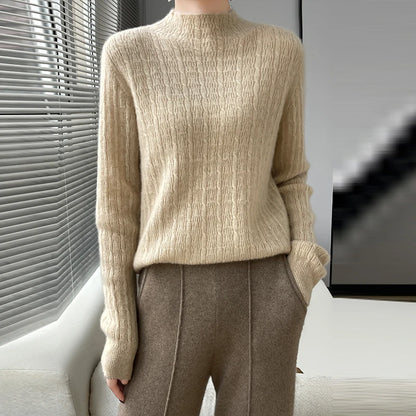 Autumn Winter Ladies' New Beautiful Slave Pure Wool Semi-High Collar Solid Color Sweater