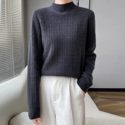 Autumn Winter Ladies' New Beautiful Slave Pure Wool Semi-High Collar Solid Color Sweater