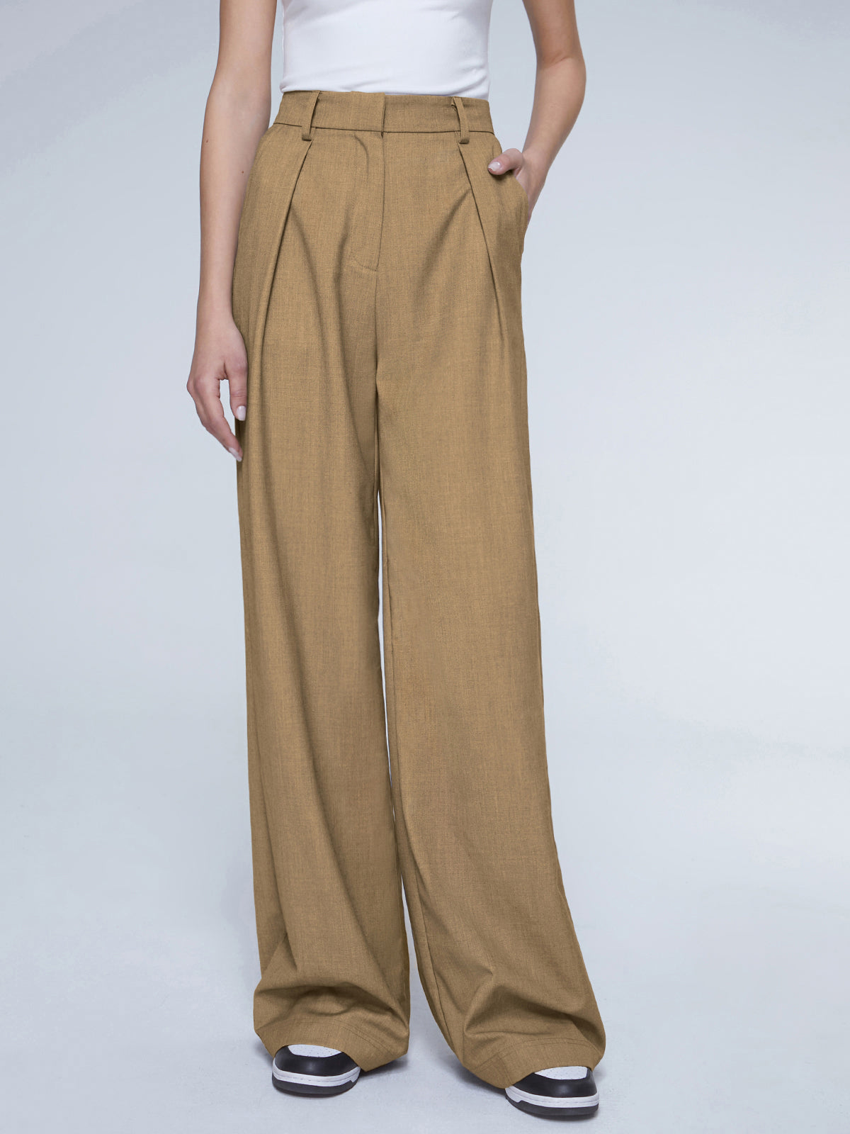 Oversized High Waisted Trendy Pleat Front Trousers