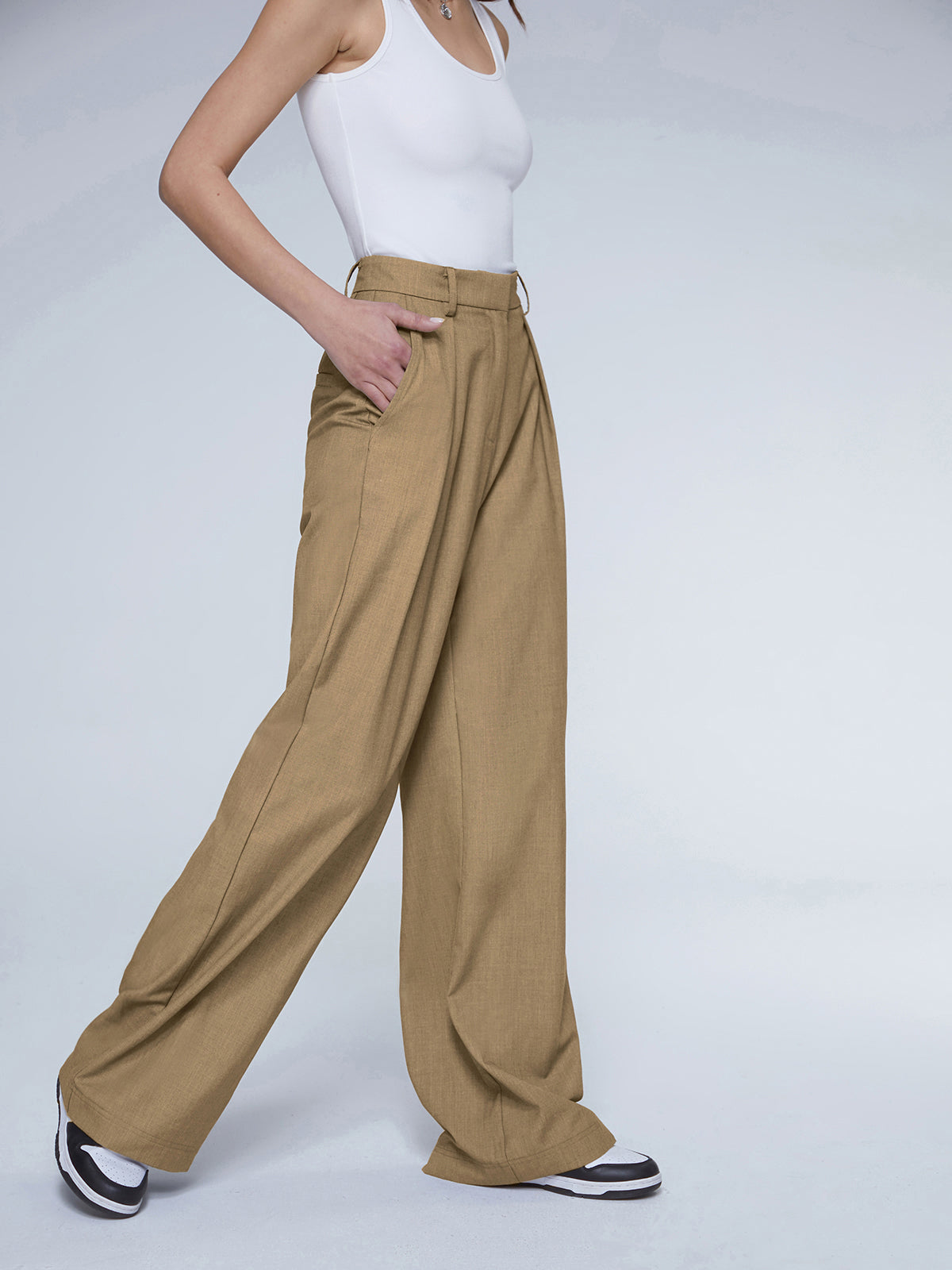 Oversized High Waisted Trendy Pleat Front Trousers